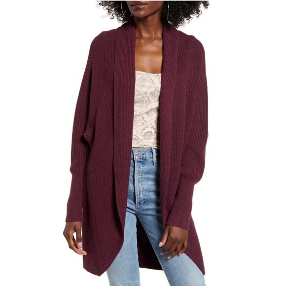 Leith purple ribbed knit open front cardigan - Picture 1 of 5